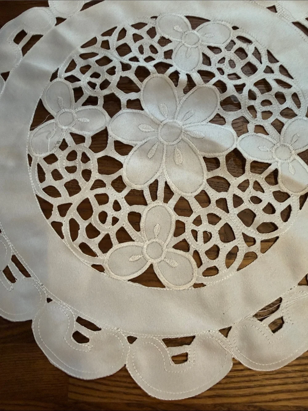 Source Unknown White Floral Cutwork Decorative Doily